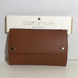 Brown Travel Wallet with Wristlet Strap